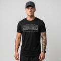 Man wearing a black 'Original Storm Chaser Training Classics' t-shirt