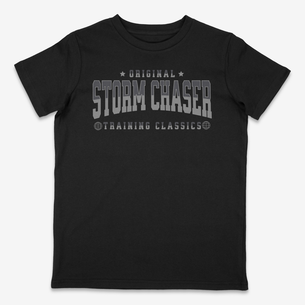Black t-shirt with 'Original Storm Chaser Training Classics' 